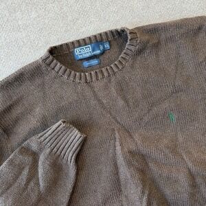 Vintage Polo Ralph Lauren Knitted Brown Sweater Men's Size XL Green Pony